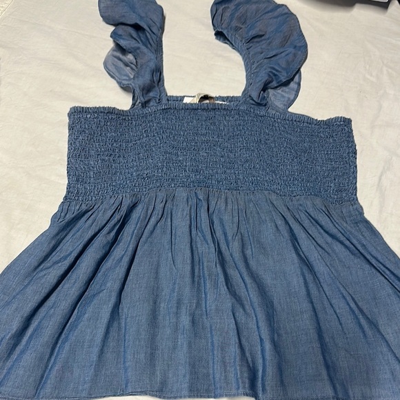 LOFT Blue Smocked Ruffled Camisole - Picture 3 of 5